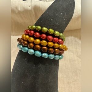 Honora Set of 5 Real Dyed Cultured Pearl Stretch Bracelets
